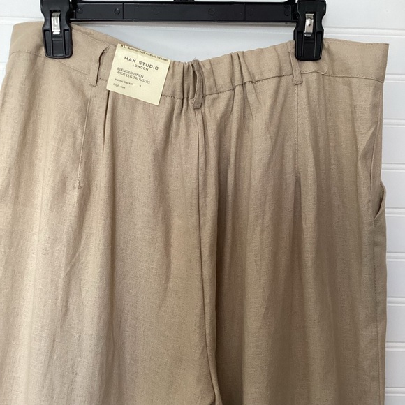 Max Studio NWT Tan Linen Blend Wide Leg High Rise Trousers XL business casual - Picture 6 of 7